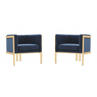 Manhattan Comfort 2-AC053-BL Paramount Royal Blue and Polished Brass Velvet Accent Armchair (Set of 2)